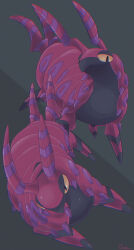  animal_focus chromatic_aberration commentary_request full_body grey_background highres no_humans ouran pokemon pokemon_(creature) scolipede signature simple_background two-tone_background yellow_eyes 