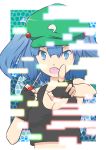  absurdres breasts cleavage fingerless_gloves gloves highres kaisyuu kawashiro_nitori midriff open_mouth pointing screwdriver solo tank_top touhou 