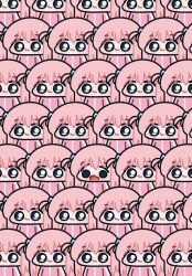  1girl :3 absurdres blank_stare blue_eyes bocchi_the_rock! closed_mouth commentary english_commentary gotoh_hitori hair_ornament highres jacket long_hair looking_at_viewer lulalang multiple_views odd_one_out one_side_up open_mouth pink_hair pink_jacket too_many 