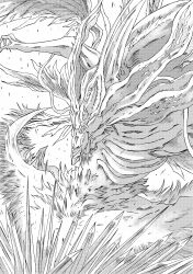  913kousatu absurdres commentary_request crystal dark_souls_(series) dark_souls_i dragon full_body greyscale highres monochrome no_humans seath_the_scaleless western_dragon 