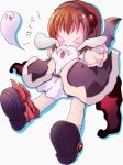  animal_ears bat_wings biting blush brown_hair bunny_ears closed_eyes eyes_closed ghost giving_up_the_ghost hair_ornament hizukiryou original ribbon shaded_face short_hair solo thigh-highs thighhighs vampire wings 