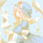  bad_id ghost hat hitodama japanese_clothes omachi_(pixiv) pink_hair red_eyes saigyouji_yuyuko sketch solo touhou traditional_media 