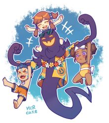  +++ 2boys 2girls :< a_hat_in_time alternate_costume artist_name back_bow barefoot black_hair blush bow bow_kid brown_hair carrying chibi child chinese_commentary closed_eyes closed_mouth commentary_request dark-skinned_female dark_skin eyewear_on_head facial_mark fangs fewer_digits flexing flower flower_necklace ghost ghost_tail grin h_ikenuma hair_tie hanging_on_arm hat_kid hawaiian_shirt highres holding_another's_arm jewelry long_hair male_swimwear multiple_boys multiple_girls necklace one-piece_swimsuit open_mouth orange_male_swimwear outline outstretched_arms piggyback ponytail shirt short_hair short_sleeves sidelocks skin_fangs skull_necklace smile snatcher_(a_hat_in_time) spiral spread_arms sunglasses swim_trunks swimsuit teeth timmy_(a_hat_in_time) toes upper_teeth_only violet_eyes white_bow white_outline yellow_one-piece_swimsuit yellow_shirt 