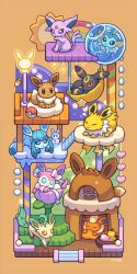  :3 animal_focus animal_hands berry_(pokemon) black_eyes black_fur blue_eyes blue_fur bow brown_background brown_eyes brown_fur ditto eevee espeon facial_mark fins fish_tail flareon forehead_jewel forehead_mark full_body glaceon green_fur head_fins highres jolteon kayama_taiga leaf leafeon looking_at_viewer lying neck_fur no_humans orange_fur pecha_berry pink_fur poke_ball pokemon pokemon_(creature) pokemon_focus purple_fur red_eyes ribbon sidelocks simple_background sitrus_berry sitting sleeping spiked_tail standing sylveon tail transformed_ditto umbreon vaporeon violet_eyes white_fur yellow_fur 
