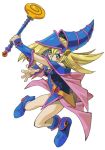  bare_shoulders blonde_hair blue_eyes blush boots choker dark_magician_girl detached_sleeves duel_monster hat long_hair open_mouth pentacle skirt solo staff wand white_background wink wizard_hat yu-gi-oh! yuu-gi-ou yuu-gi-ou_duel_monsters 