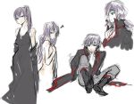  :p annoyed black_dress boots coat crossdressinging dress earrings emily0720 faris_scherwiz final_fantasy final_fantasy_v formal headband jewelry pirate ponytail purple_hair reverse_trap side_ponytail sitting sketch tomboy tongue 