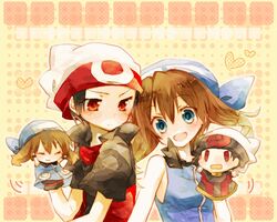  1girl :3 amamiya_kabosu bandana bandanna black_hair blue_eyes blush brown_hair character_doll couple dual_persona fang hand_puppet heart odamaki_sapphire pokemon pokemon_rse pokemon_ruby_and_sapphire pokemon_special puppet red_eyes ruby_(pokemon) smile 