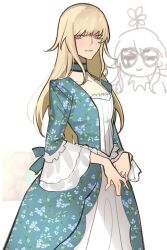 androgynous blonde_hair blue_eyes chevalier_d'eon_(fate) chevalier_d'eon_(fate/grand_order) choker dress fate/grand_order fate_(series) flat_chest floral_print french human humanoid long_hair solo_focus