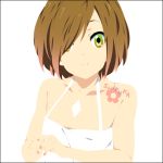  bare_shulders brown_hair close extra hair_over_one_eye k-on! kinoshita_shizuka lowres mizuki_makoto short_hair smile solo tattoo 