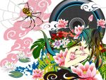  clouds flower hatsune_miku highres lily_pad lotus portrait sakisato_kiriko spider spider_web spiderweb twintails vocaloid 