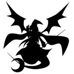  ghost ghost_tail long_hair lowres mima monochrome silhouette solo staff touhou touhou_(pc-98) wings 