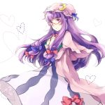  bespectacled bow crescent glasses hair_bow hat heart long_hair patchouli_knowledge purple_eyes purple_hair simple_background siting_zeng solo touhou violet_eyes 
