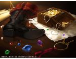  boots gem gold janemere jewelry key keyring no_humans original pearl_necklace shoes single_boot still_life treasure 