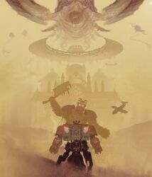  3boys absurdres adeptus_astartes aircraft airplane alien arm_cannon armor axe battle_axe blood blood_angels blood_on_weapon bolter breastplate cannon chain chain_axe chaos_(warhammer) chaos_space_marine clawed_gauntlets claws collegia_titanica commentary day dreadnought_(warhammer_40k) dust dust_cloud eldritch_abomination english_commentary exhaust exhaust_pipe eyes_of_horus_(warhammer_40k) fake_horns fighter_jet from_behind full_armor gauntlets glowing glowing_eyes gun helmet highres holding holding_axe holding_weapon horned_helmet horns imperium_of_man looking_at_viewer mecha military military_vehicle monster multiple_boys necron outdoors pauldrons power_armor red_eyes robot science_fiction sharp_teeth ship shoulder_armor shoulder_cannon sign_of_khorne solo spacecraft spiked_armor spikes standing teeth terminator_armor thefearmaster tongue tyranid warhammer_40k watercraft weapon 