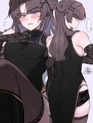  ... 1boy absurdres ayase_ayato_(imamiya_pinoko) black_boots black_dress black_gloves boots brown_hair brown_thighhighs china_dress chinese_clothes closed_mouth commentary_request crossdressing crossdressing_(mtf) double_bun dress elbow_gloves fang flying_sweatdrops gloves hair_bun hair_ornament hairclip highres imamiya_pinoko long_hair looking_at_viewer male_focus original parallel_hairclips parted_bangs parted_lips skin_fang solo speech_bubble spoken_ellipsis sweat thick_eyebrows thigh-highs trap twitter_username violet_eyes x_hair_ornament 