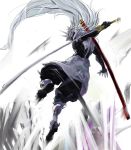  armor blazblue gond grey_hair hakumen long_hair male mask solo sword weapon 