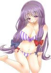  barefoot breasts cleavage long_hair patchouli_knowledge purple_eyes purple_hair shie solo touhou violet_eyes 