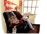  blonde_hair bow couch hairclip holding kagamine_len kagamine_rin laying paint ponytail short_hair sitting tongue vocaloid yellow_eyes 