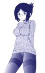 bottomless breasts copyright_request glasses monochrome panties panties_under_pantyhose pantyhose solo sweater tetsuwan_syoujo turtleneck underwear 