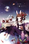  animal_ears bare_shoulders barefoot blush brown_hair bunny bunny_ears earth face feet_in_water fish flower food goldfish hair_flower hair_ornament hairpin highres japanese_clothes kimono koi long_hair mallet mochi moon moon_rabbit obi off_shoulder open_mouth original planet ponytail purple_eyes rabbit scan sitting smile snow_bunny soaking_feet solo star tearfish violet_eyes wagashi water 