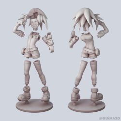  3d ankle_boots belt bike_shorts bodysuit bodysuit_under_clothes boots from_behind gloves grey_background highres jumpsuit mega_man_(series) mega_man_legends_(series) red_boots roll_caskett_(mega_man) short_jumpsuit simple_background smile socks tagme utility_belt wrench 