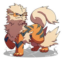  arcanine bright_pupils brown_eyes fangs looking_at_viewer mistray-art no_humans numbered orange_fur pokemon pokemon_(creature) signature simple_background solo tail white_background white_pupils 