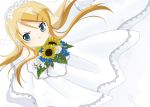  bouquet brown_hair dress flower from_above frown kousaka_kirino long_hair ore_no_imouto_ga_konna_ni_kawaii_wake_ga_nai sunflower tomcat wedding_dress 