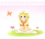  blonde_hair blue_eyes bow butterfly kagamine_rin lace ribbon short_hair sitting vocaloid young 