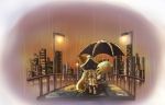  arakune blazblue braid city hood hoodie red_eyes tail taokaka twin_braids umbrella 