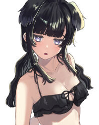  1girl antorakuto_(pixiv_1630484) bikini black_bikini blue_archive breasts hibiki_(blue_archive) highres long_hair looking_at_viewer simple_background solo swimsuit white_background 