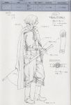  alex_row boots cape concept_art last_exile male monochrome murata_renji sketch solo steampunk translation_request 