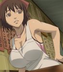  apron armpits bare_shoulders breasts brown_eyes brown_hair haruyama heart jewelry large_breasts nakagawa_mikaze necklace seikimatsu_occult_gakuin short_hair solo 