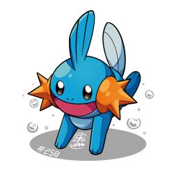  blue_skin bubble colored_skin looking_at_viewer mistray-art mudkip no_humans numbered open_mouth pokemon pokemon_(creature) signature simple_background solo tail white_background 