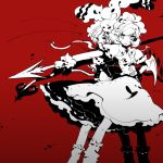  bat_wings flandre_scarlet hand_on_hip hips laevatein monochrome outstretched_arm partially_colored polearm remilia_scarlet siblings sisters siting_zeng spear spear_the_gungnir touhou weapon wings 