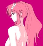  blue_eyes breasts gundam gundam_seed hair_ornament hairclip highres lacus_clyne long_hair nude pink pink_hair ponytail profile simple_background solo zundarepon 