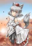  absurdres animal_ears detached_sleeves hat highres inubashiri_momiji red_eyes short_hair silver_hair solo tail tokin_hat touhou tsuki_wani wolf_ears wolf_tail 