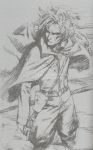  cape concept_art highres last_exile male monochrome murata_renji sketch uniform wind 