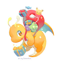 +_+ box candy character_doll claws colored_skin ditto doll dragon dragon_wings dragonite food full_body gift gift_box holding holding_gift horns no_humans open_mouth orange_skin pikachu pokemon pokemon_(creature) pokemon_focus sack single_horn smile solo star-shaped_pupils star_(symbol) substitute_(pokemon) symbol-shaped_pupils tail toasterkiwi wings 