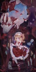  absurdres birdcage blonde_hair blue_hair book bug butterfly cage closed_mouth commentary_request crystal_wings curtains dress expressionless flandre_scarlet frills hat highres holding holding_book hong_meiling izayoi_sakuya koakuma long_hair long_sleeves looking_at_another medium_hair minamo_kyoka mob_cap open_book patchouli_knowledge pocket_watch puppet puppet_strings purple_hair red_dress red_eyes red_hair red_shoes remilia_scarlet shoes short_sleeves side_ponytail skull smile socks touhou vampire watch white_dress white_hair white_socks wings 