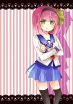  crossed_arms green_eyes hairband miura_(ayame) pout purple_hair satsuki_ayame school_uniform serafuku short_hair thigh-highs thighhighs yuri_(angel_beats!) 