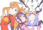  ayanami_rei blue_eyes blue_hair brown_hair evangelion:_2.0_you_can_(not)_advance flat_color glasses long_hair makinami_mari_illustrious multiple_girls neon_genesis_evangelion orange_hair plugsuit rebuild_of_evangelion red_eyes shikinami_asuka_langley short_hair sino_(rtlsino) soryu_asuka_langley souryuu_asuka_langley 