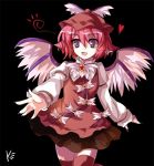  alphes_(style) animal_ears dress fingernails hat heart jewelry long_fingernails mystia_lorelei open_mouth outstretched_arm outstretched_hand parody pink_hair purple_eyes red_eyes short_hair single_earring smile solo style_parody thigh-highs thighhighs touhou wings yetworldview_kaze 