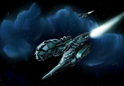  cloud_background clouds commentary concept_art dark_background destroyer_(eve_online) english_commentary eve_online flying gallente_federation_(eve_online) glowing military_vehicle nebula no_humans novafox original outdoors science_fiction space spacecraft star_(sky) starry_sky_background vehicle_focus 