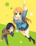  blue_eyes brother_and_sister kousaka_kirino kousaka_kyousuke long_hair mitchie mitsu_king orange_hair ore_no_imouto_ga_konna_ni_kawaii_wake_ga_nai pointing school_uniform short_hair siblings 