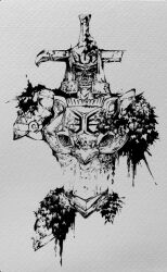  1boy armor commentary english_commentary ghost greyscale helmet hero's_shade inktober kandori_makoto monochrome skeleton solo straight-on the_legend_of_zelda the_legend_of_zelda:_twilight_princess traditional_media upper_body 