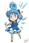  bloomers blue_eyes blue_hair bow cirno frog frozen hair_bow highres ice short_hair solo touhou wings yuro 