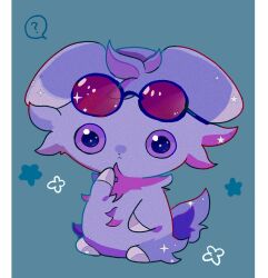  closed_mouth colored_sclera espurr eyewear_on_head full_body grey_fur highres looking_at_viewer mendako_(tyatyaumai29) no_humans pokemon pokemon_(creature) pokemon_focus purple_sclera solo tail violet_eyes 