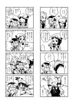  4girls 4koma alternate_costume bat_wings comic crescent giving_up_the_ghost hat highres hong_meiling hounori izayoi_sakuya long_hair maid maid_headdress monochrome multiple_4koma multiple_girls patchouli_knowledge remilia_scarlet short_hair shorts suspenders touhou translation_request wings 