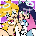  :d angel bad_id blush eye_contact eyeshadow halo ko_ru_ri locked_arms long_hair looking_at_another makeup multiple_girls official_style open_mouth panty_&amp;_stocking_with_garterbelt panty_(character) panty_(psg) smile stocking_(character) stocking_(psg) thighhighs 