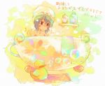  :&lt; bathing bathtub black_hair brown_eyes k-on! nakano_azusa nekokun rubber_duck solo towel translation_request 